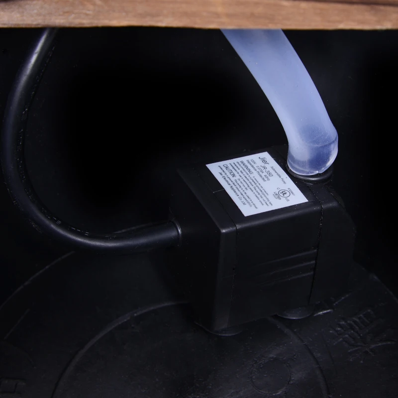 Outsunny Barrel Water Fountain Wood Garden Decor Metal Rustic Outdoor Pump with Flower Planter