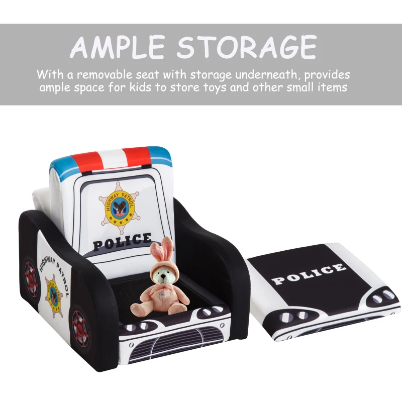 Qaba 17" Multi Spandex Storage Sofa Chair for Kids - Police Car