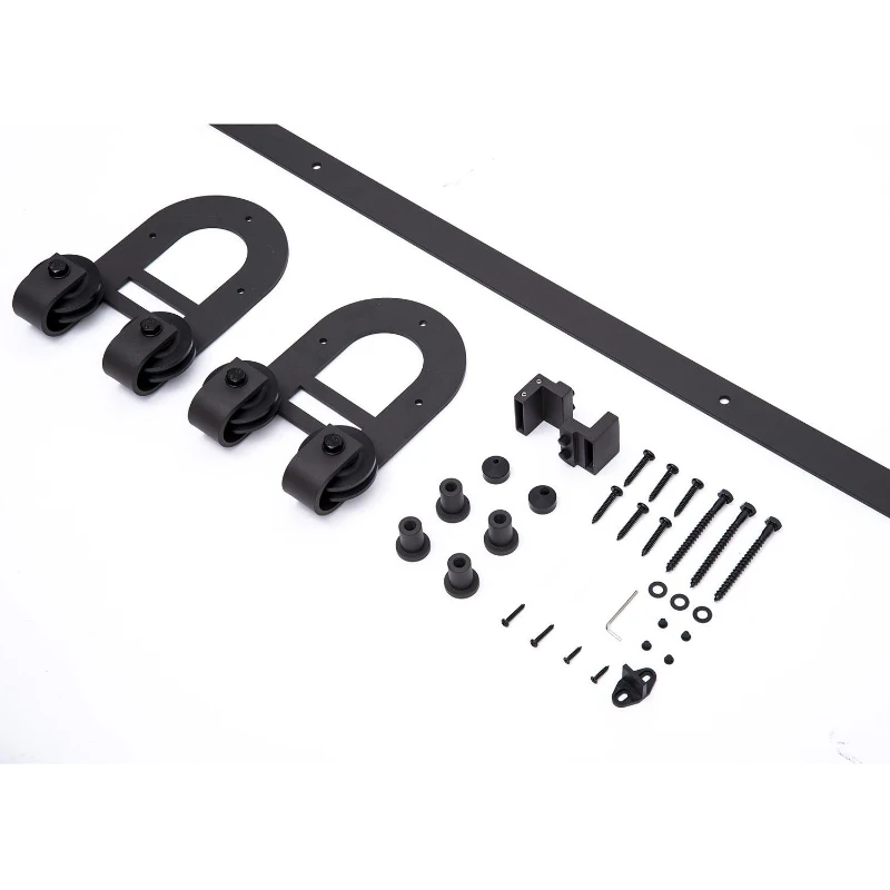 HomCom Rustic 6' Interior Sliding Barn Door Kit Hardware Set - Black Craftsman Horseshoe