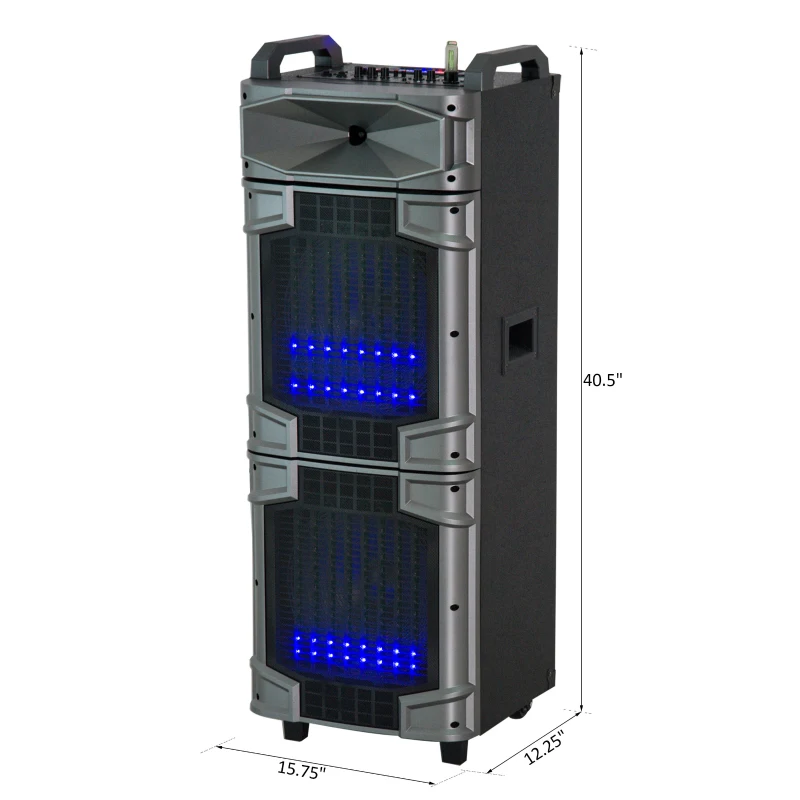 HomCom 80 Watt Portable Remote Control LED Bluetooth Dual Speaker System with Wheels