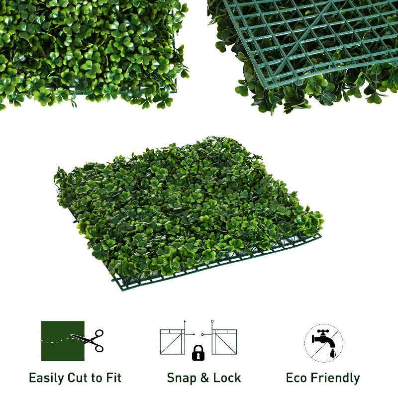 Outsunny 20"x 20" 12 Piece Artificial Boxwood Hedge Mat Panels Outdoor Patio - Clover