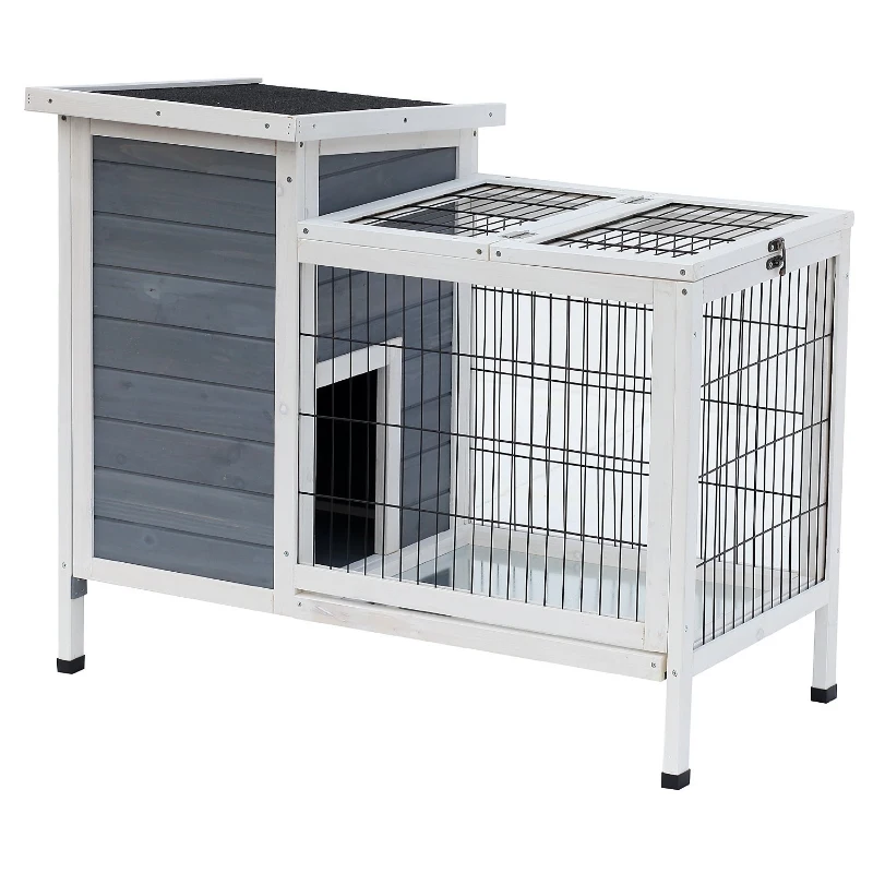 PawHut 36" Raised Outdoor Weatherproof Metal Wire and Wooden Rabbit Hutch Bunny Guinea Pig Cage with Enclosed Run