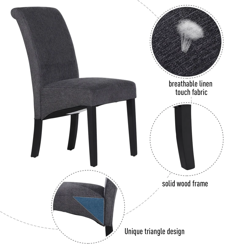 HOMCOM Set of 2 Dining Chair Side Seat with Wood Legs for Dining Room Living Room Grey