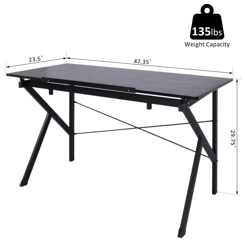 HomCom Wood Adjustable Folding Tilt-Top Art Drawing Drafting Table - Black
