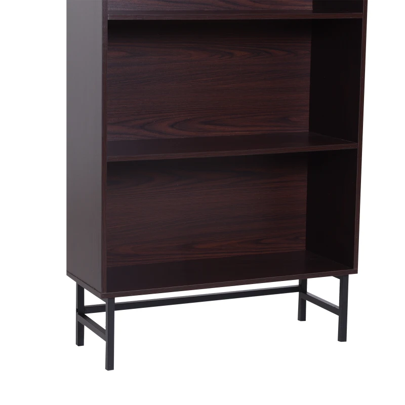 HomCom 71" 4-Shelf Modern Open Wood Grain Bookcase with Metal Feet - Dark Coffee