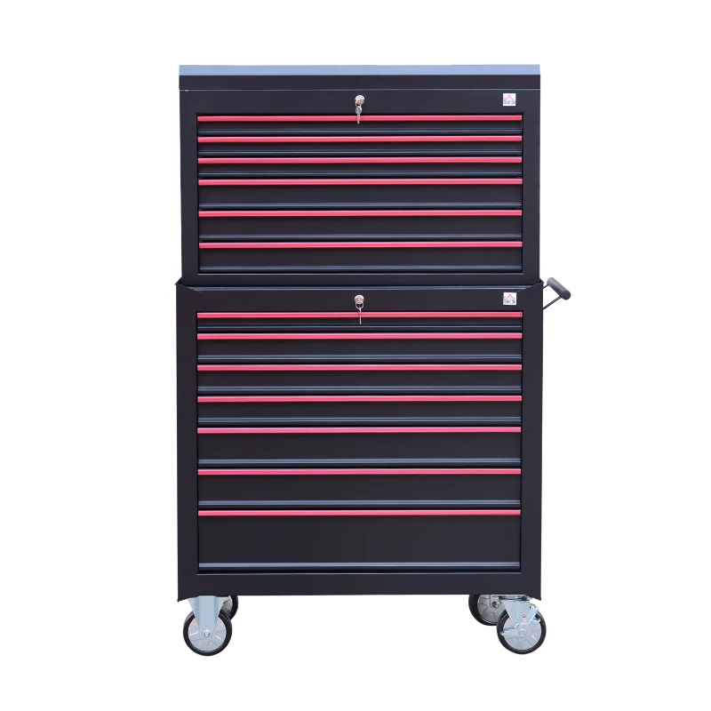 HomCom 36" 2 Piece Rolling Tool Chest Storage Cabinet Combo Set w/ 13 Drawers