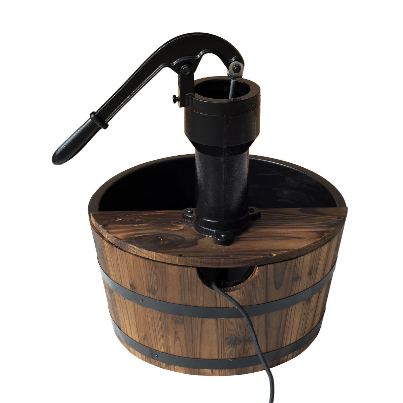 Outsunny 18" Old Fashion Wooden Water Barrel Fountain Outdoor Patio w/ Pump