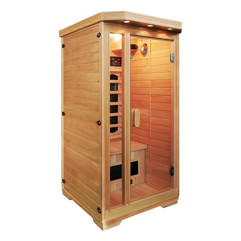 Soozier Wooden Indoor 2 Person Square Heat Room Infrared Sauna w/ Ceramic Heater
