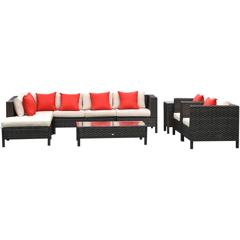 Outsunny 9 Piece Rattan Sectional Wicker Patio Sofa Set Outdoor Seating Furniture