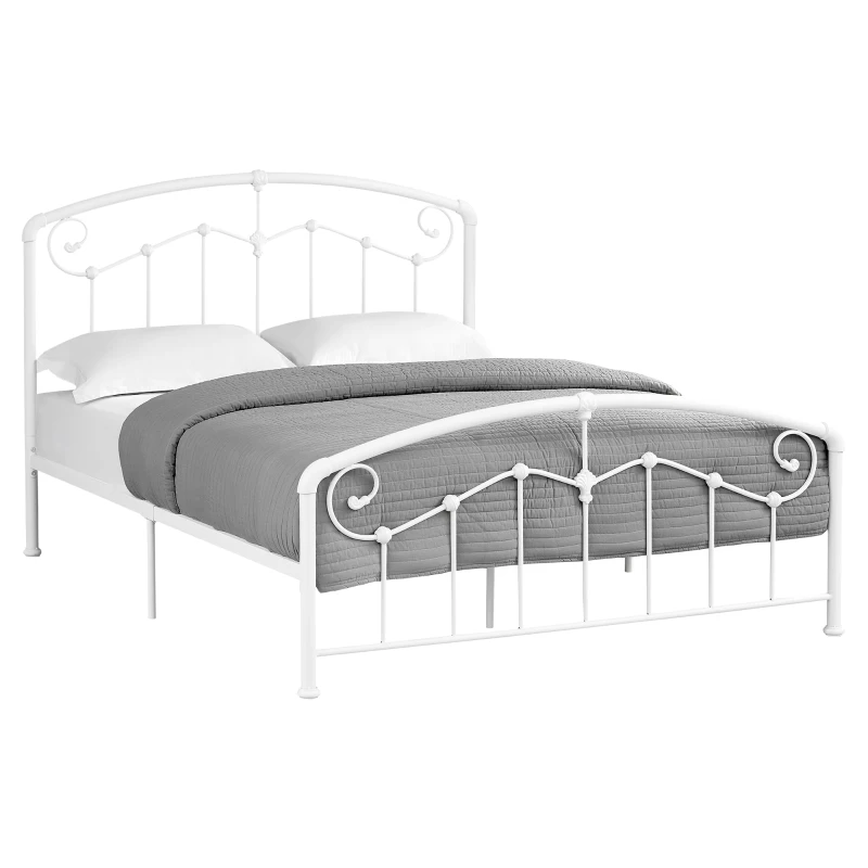 Monarch 62" Elegant Scrolling Design Vertical Slat Metal Bed Frame - Queen Size - White Finish