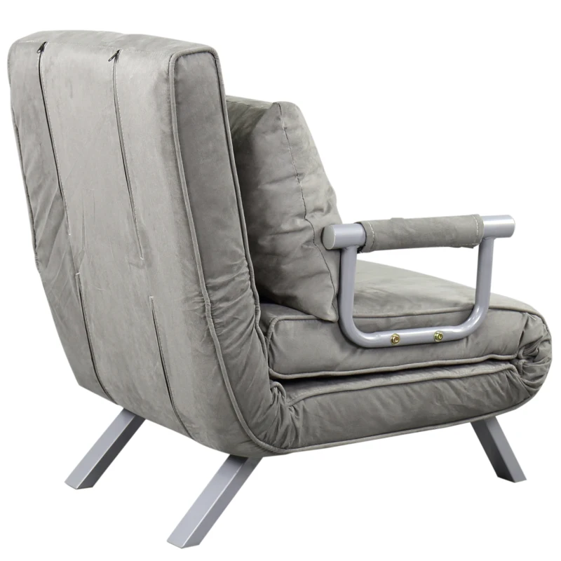 HomCom Single Person Folding 5 Position Steel Convertible Sleeper Bed Sofa Chair - Grey