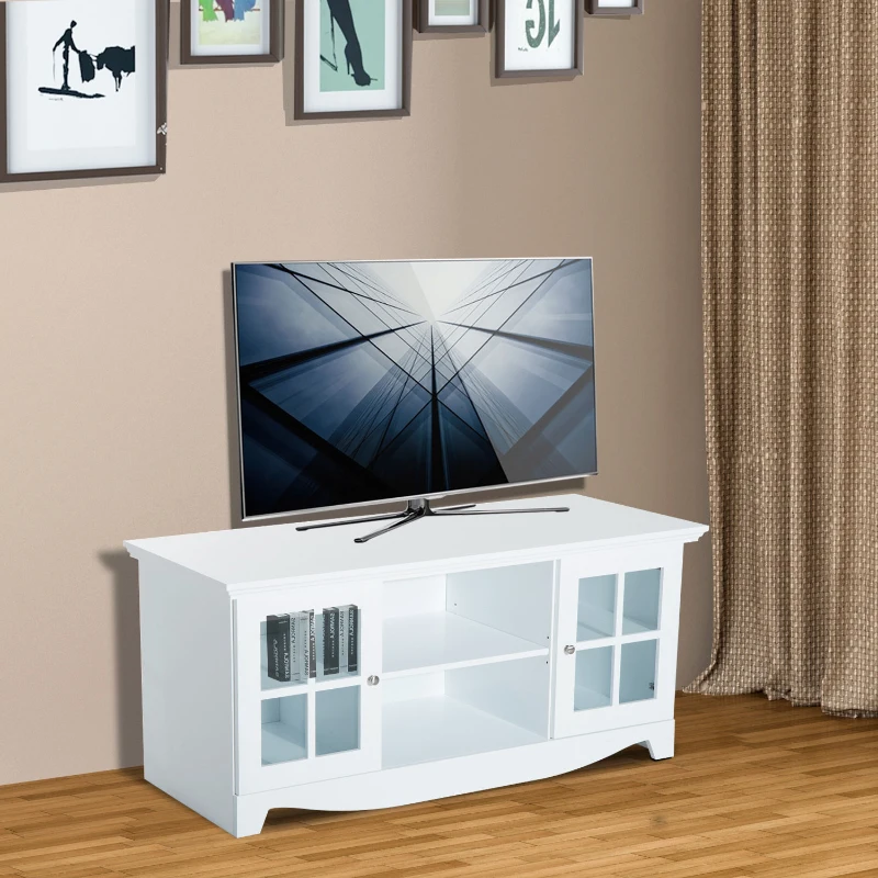 HomCom 56" Modern Country Media Storage Entertainment Center TV Stand - Matte White