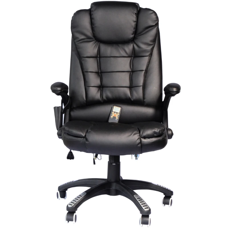 HomCom Gaming Swivel Chair PU Leather High-Back Executive Ergonomic Heated Vibrating Massage Office Chair - Black