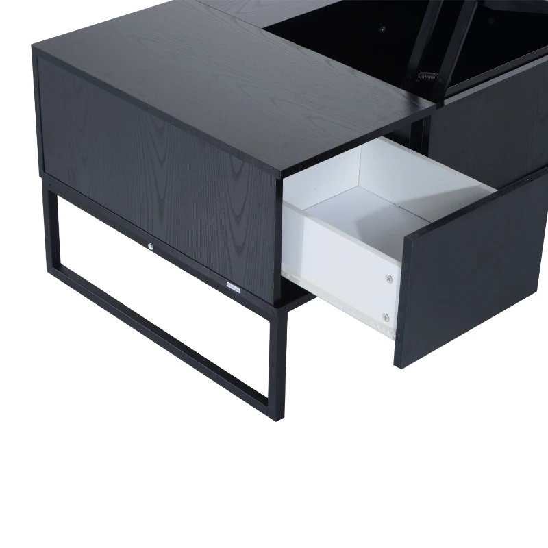 HomCom 43" Modern Storage Coffee Table with Lift-Top - Black Woodgrain