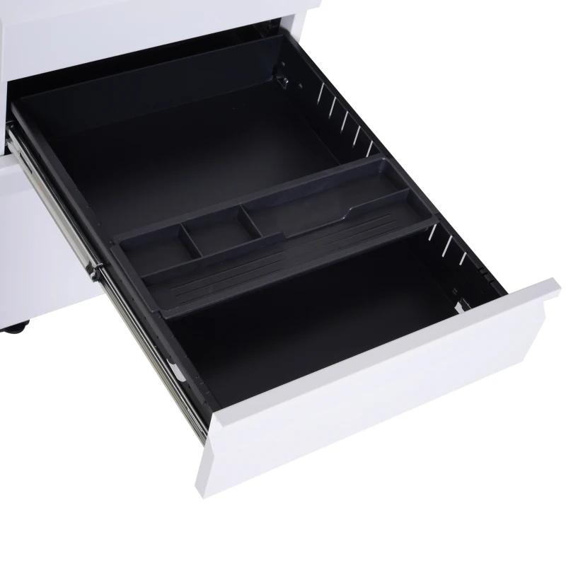 HomCom 24" Steel 3 Drawer Locking File Cabinet on Wheels - White