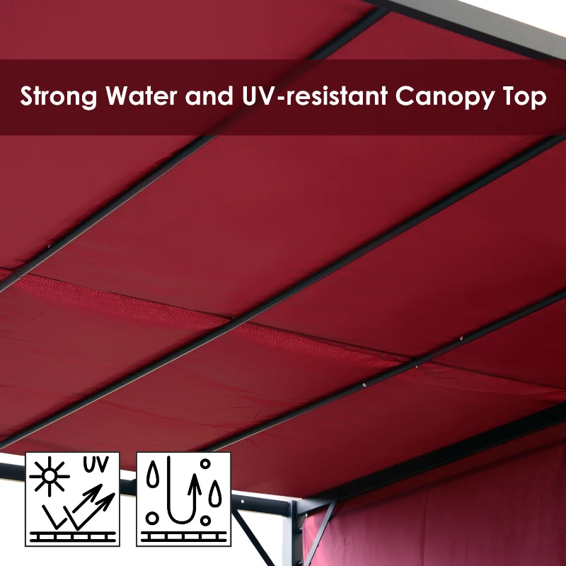 Outsunny 10’ x 10’ Steel Fabric Retractable Pergola Canopy Shade Kit - Wine Red
