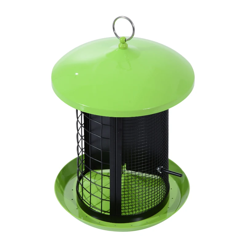 PawHut Triple Chamber Outdoor No Mess Bird Feeder Squirrel Proof - Lime Green / Black