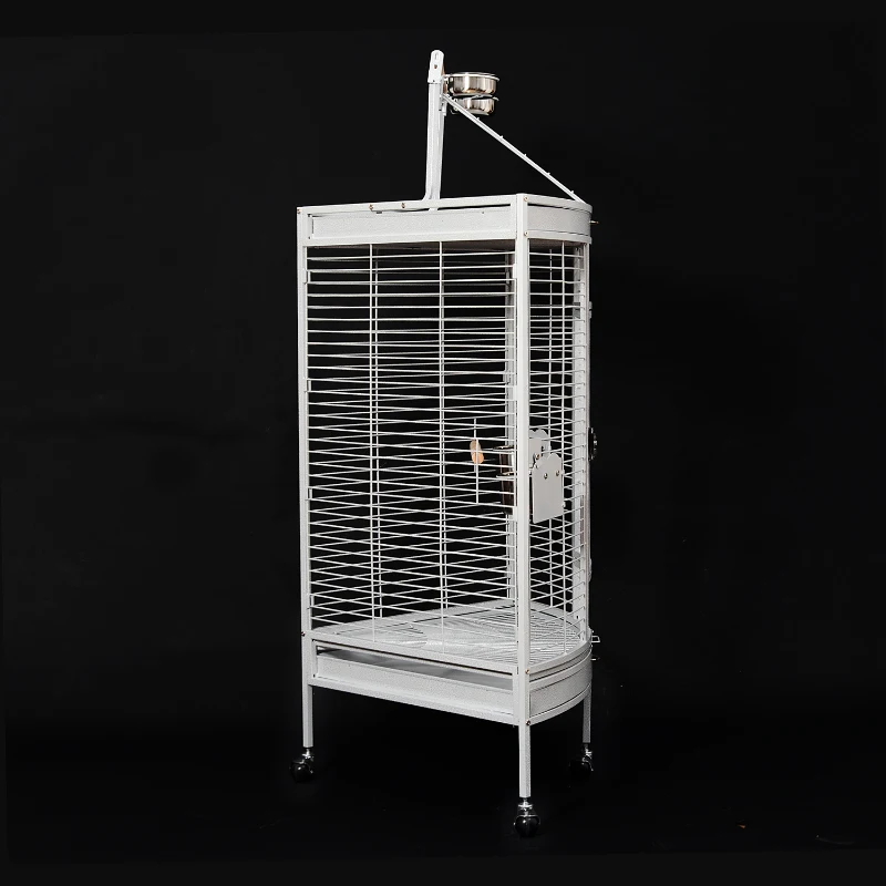 Pawhut Large Corner Playtop Bird Cage w/ Stand and Wheels - 38" x 27" x 59" - White Vein