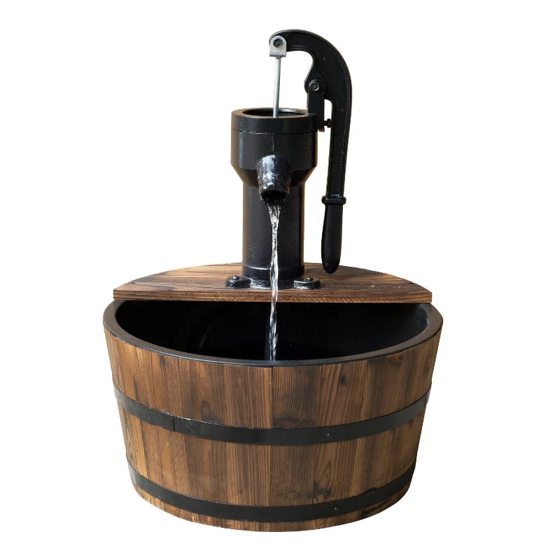Outsunny 18" Old Fashion Wooden Water Barrel Fountain Outdoor Patio w/ Pump