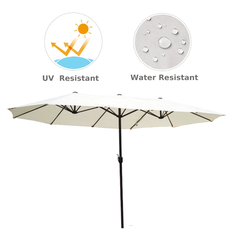 Outsunny 15' Double-Sided Outdoor Patio Market Umbrella with Air Vents - Cream White