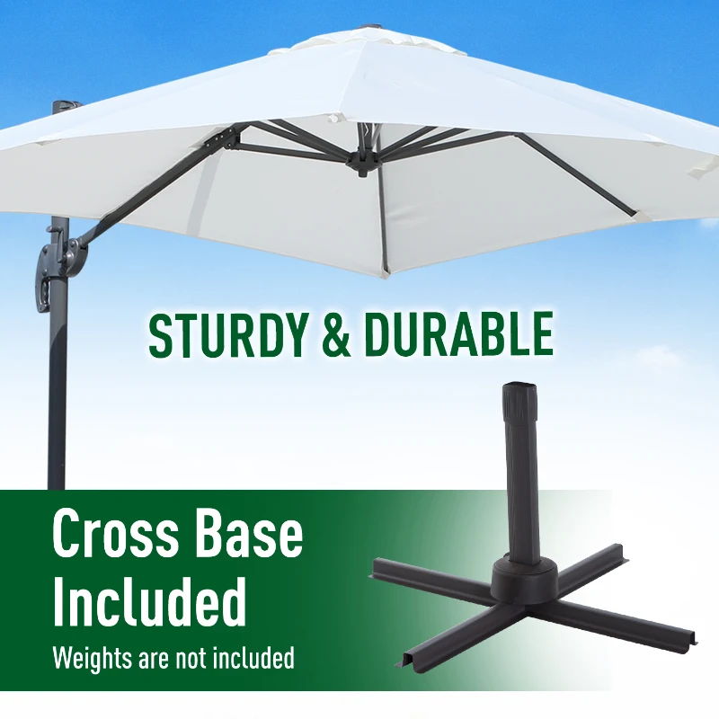 Outsunny 8ft x 8ft Square Offset 360 Cantilever Market Patio Umbrella with Cross Base Off White