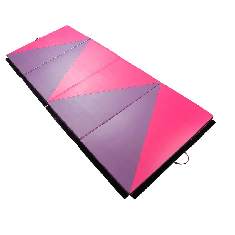 Soozier 8' x 4' x 2" PU Leather Folding Gymnastics / Martial Arts Mat - Pink/ Purple