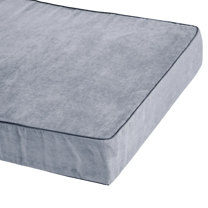 PawHut Orthopedic 52" x 36" Suede Padded Pet Dog Bed  Memory Foam Bolster with Pillow - Grey with Navy Blue Liner