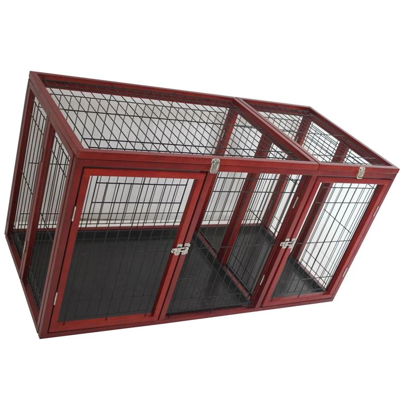 Pawhut 54" x 25" x 27" Deluxe Wood Pet Dog Crate - Dark Red Wood