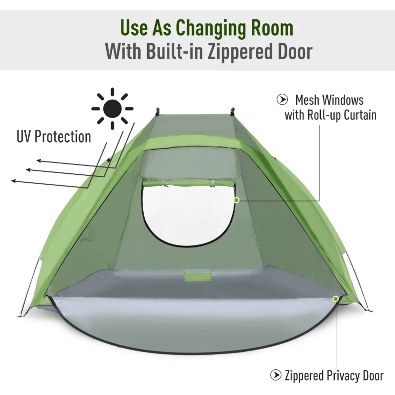 Outsunny Portable Automatic Pop Up Sun Protection Beach Tent Cabana with Door - Green