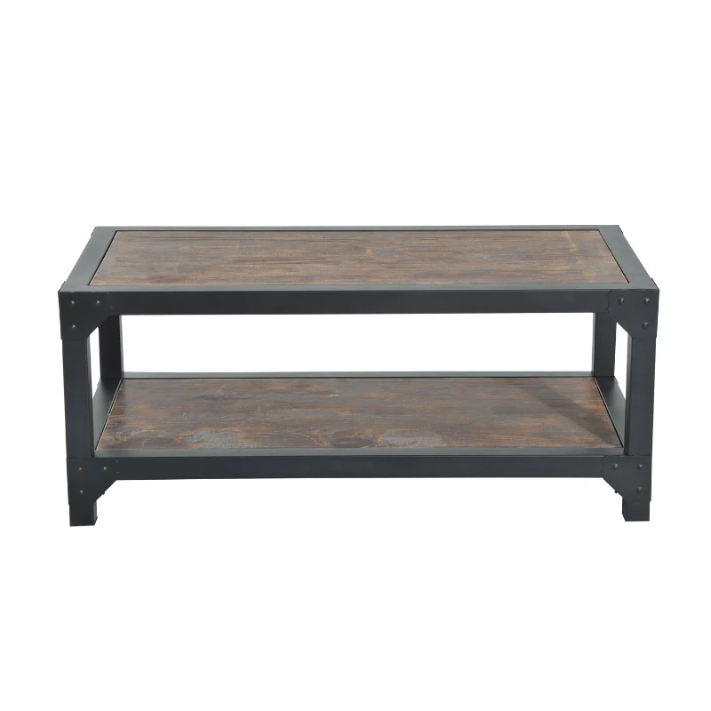 HomCom Rustic Wood Industrial Style Metal Frame Coffee Table