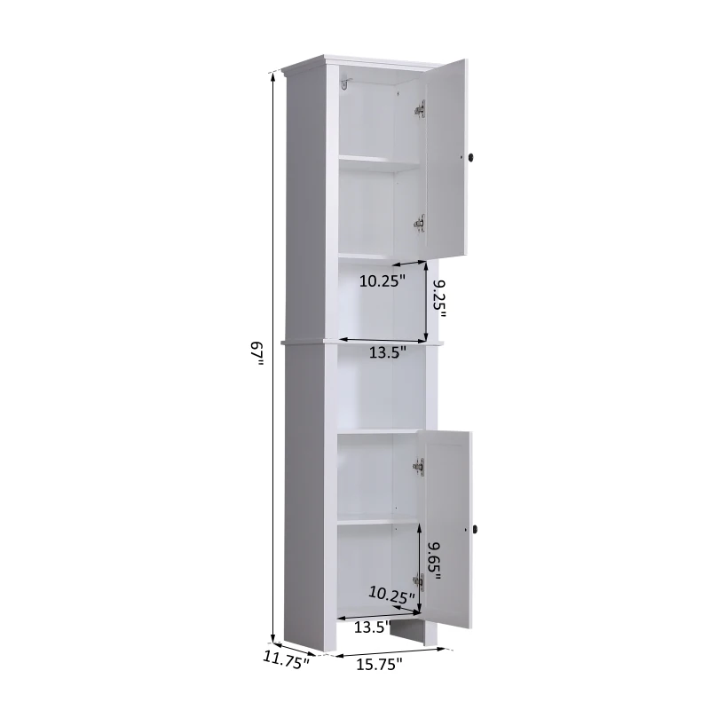 HomCom 67" Tall Modern Wood Free Standing Bathroom Linen Tower Storage Cabinet Narrow Kitchen Cupboard Storage Shelf - White