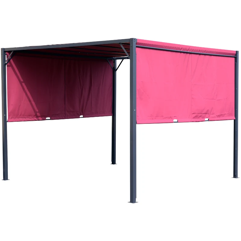 Outsunny 10’ x 10’ Steel Fabric Retractable Pergola Canopy Shade Kit - Wine Red