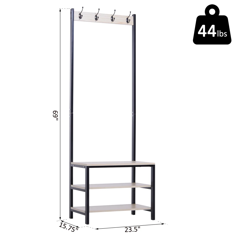 HomCom Entryway Hall Tree Coat Rack with Shoe Bench Storage