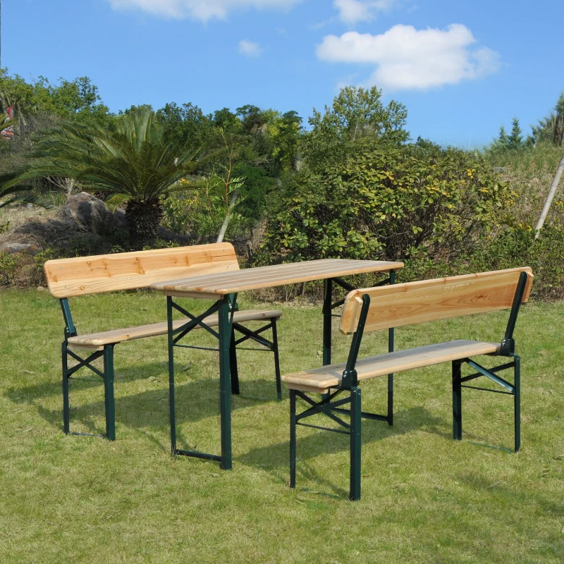 Outsunny 4' Wooden Outdoor Folding Picnic Table Set with Benches