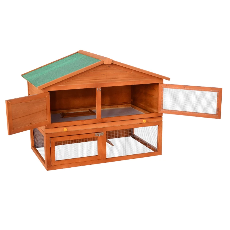 PawHut 48" Elevated Wooden Backyard Rabbit Small Animal Cage Starter Kit with Run and Ramp