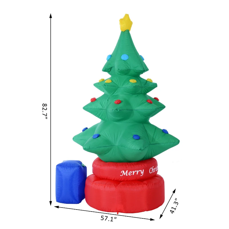 HomCom 7' Tall Outdoor Animated Inflatable Inflatable Christmas Lawn Decoration - Rotating Christmas Tree