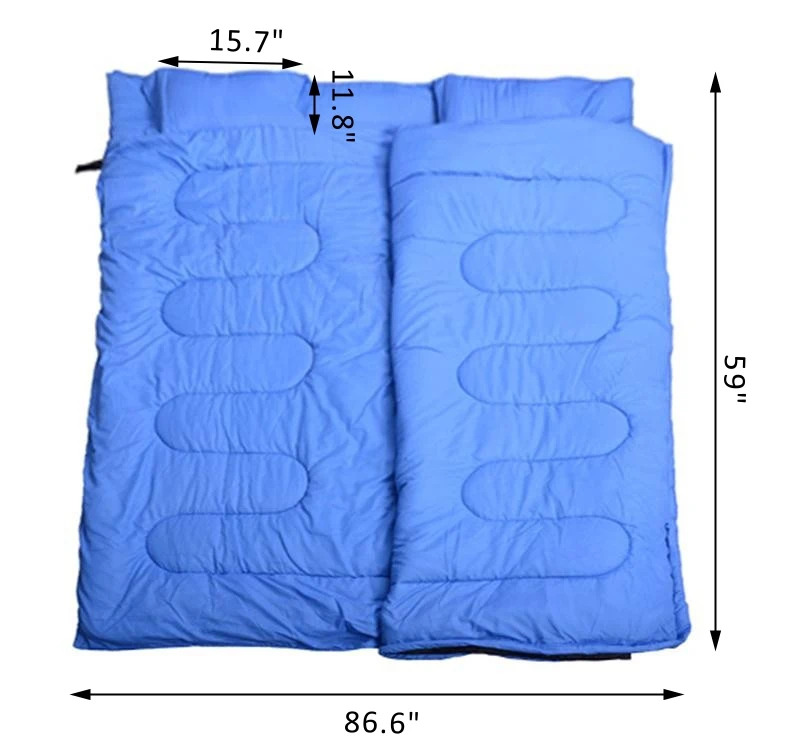 Outsunny Camping Two-Person Double Wide Sleeping Bag With Pillows - Blue / Black