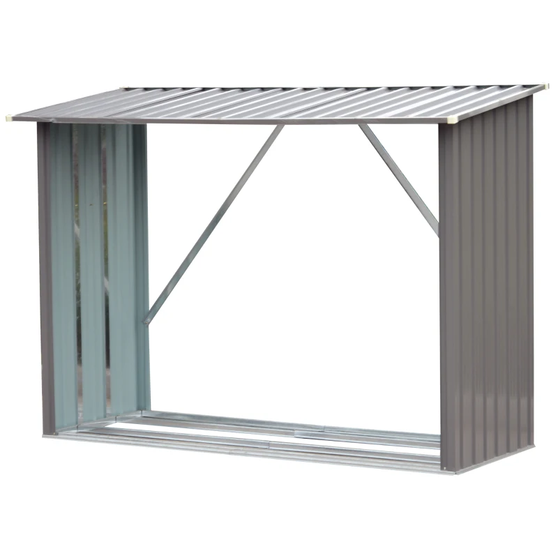 Outsunny 85" Steel Sturdy Firewood Covered Shed Storage Rack - Gray
