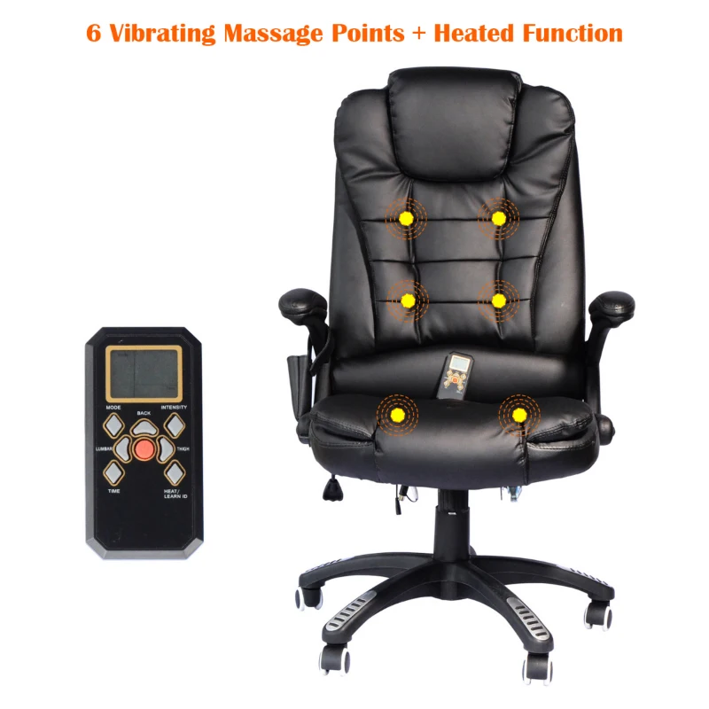 HomCom Gaming Swivel Chair PU Leather High-Back Executive Ergonomic Heated Vibrating Massage Office Chair - Black
