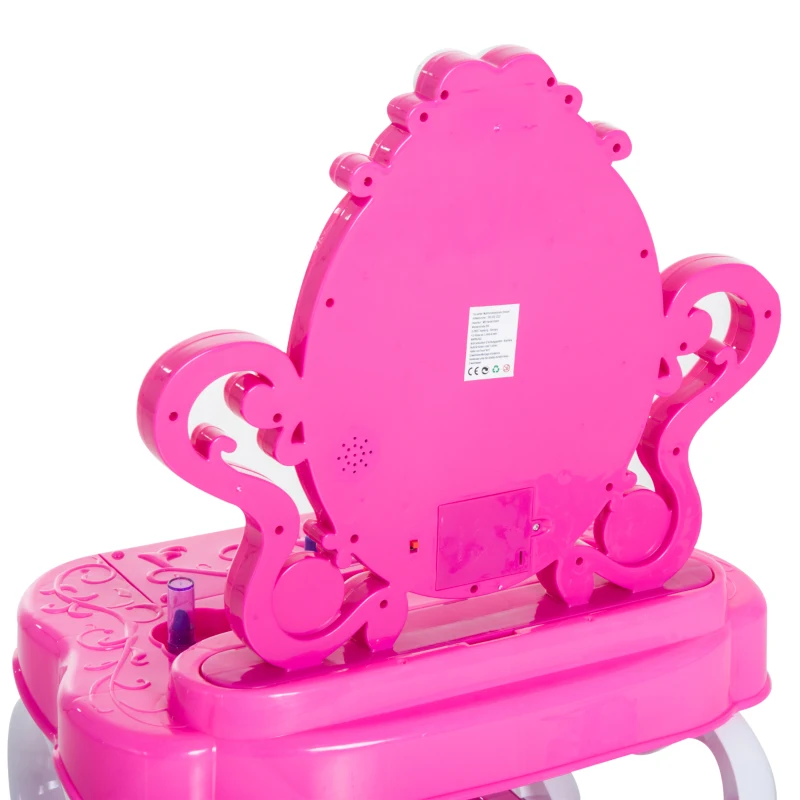 Qaba 2-in-1 Kids Piano Vanity Table Stool Princess Pretend Play Set with Lights