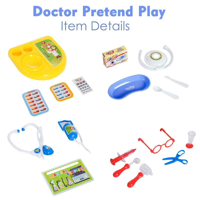 Qaba 37 Piece Doctor Kit Playset for Kids with Trolley and Medical Accessories