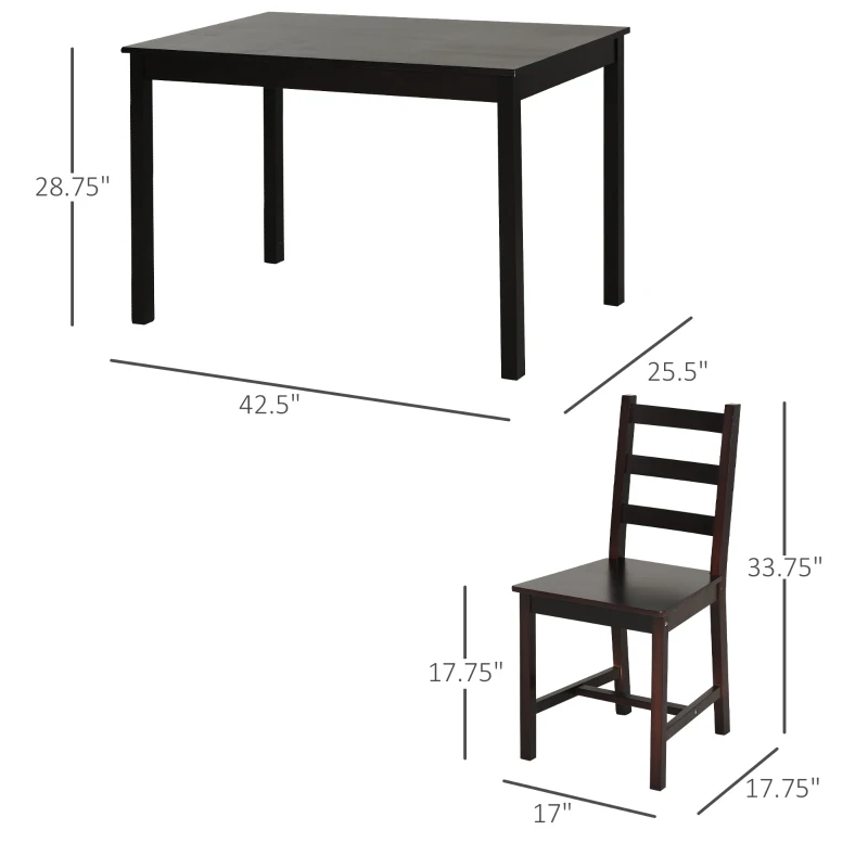 HomCom 5 Piece Family Rustic Solid Pine Wood Table and Chairs Kitchen Dining Set - Brown