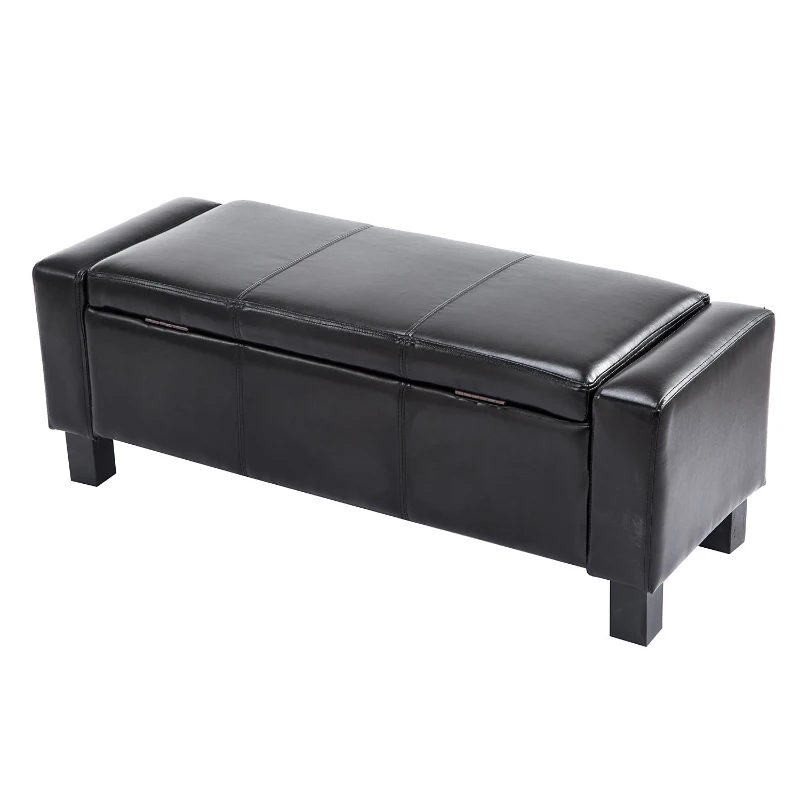 HomCom 42" Large Rectangular Faux Leather Ottoman Storage Bench with Hinged Top - Glossy Black