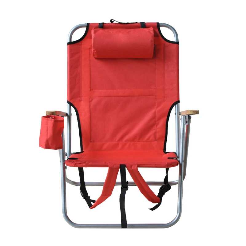 Outsunny Adjustable Backpack Beach / Camp Chair w/ Drink Holder & Storage Pockets - Red