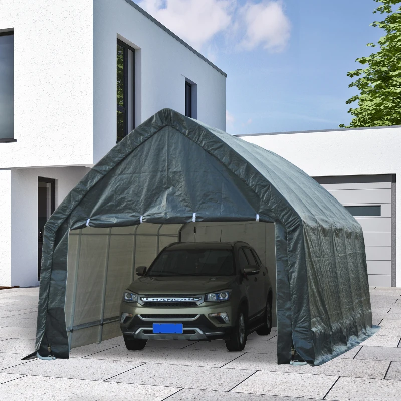 Outsunny 12' x 20' Heavy Duty Enclosed Vehicle Shelter Carport Tent - Gray