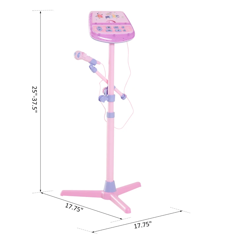 Qaba Kids Karaoke Machine Toy Play Set with Microphones & Adjustable Stand - Pink