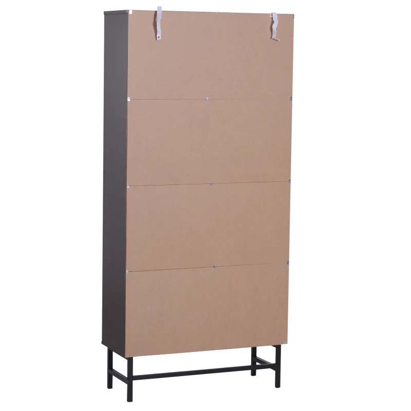 HomCom 71" 4-Shelf Modern Open Wood Grain Bookcase with Metal Feet - Dark Coffee