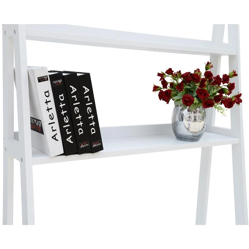HomCom Leaning Ladder Bookcase / Entertainment Center TV Stand - White