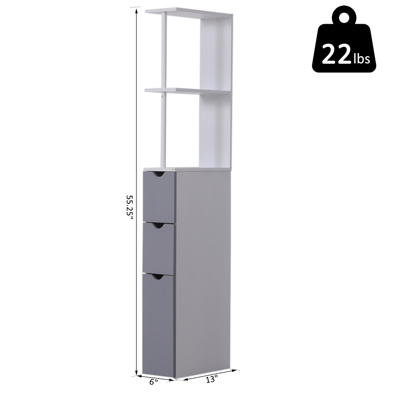 HOMCOM 54" Tall Bathroom Linen Tower, Freestanding Storage Cabinet with 2-Tier Shelf and Drawers, White