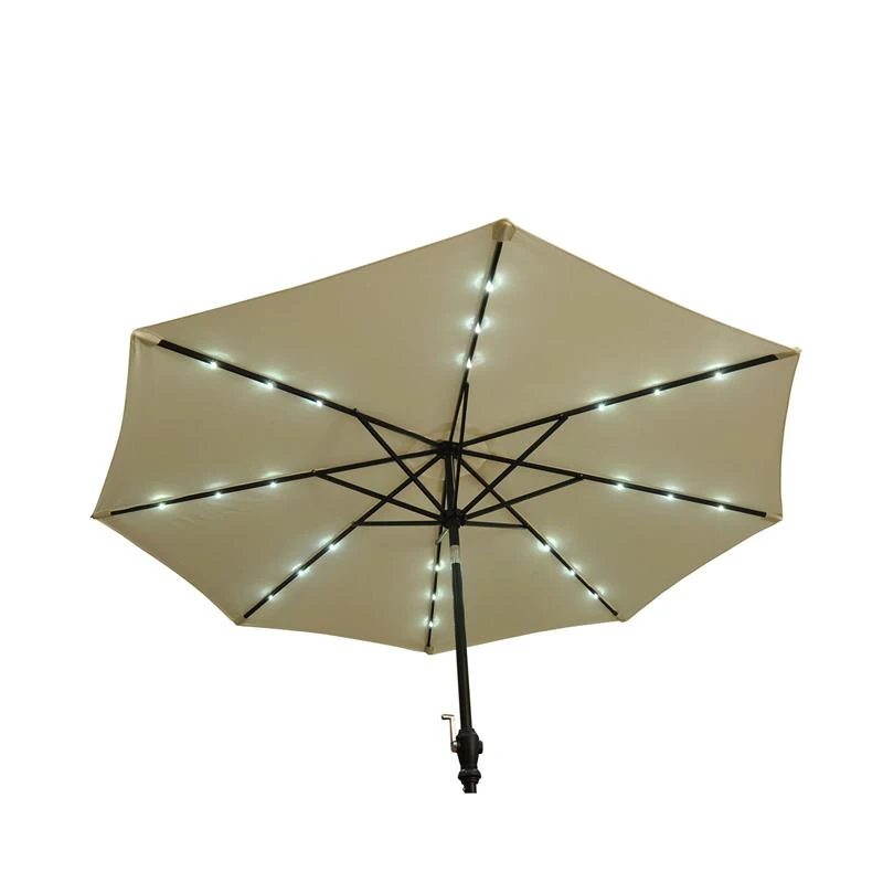 Outsunny 9' Outdoor Patio Umbrella w/ Tilt & Solar Powered LED Lights - Cream White